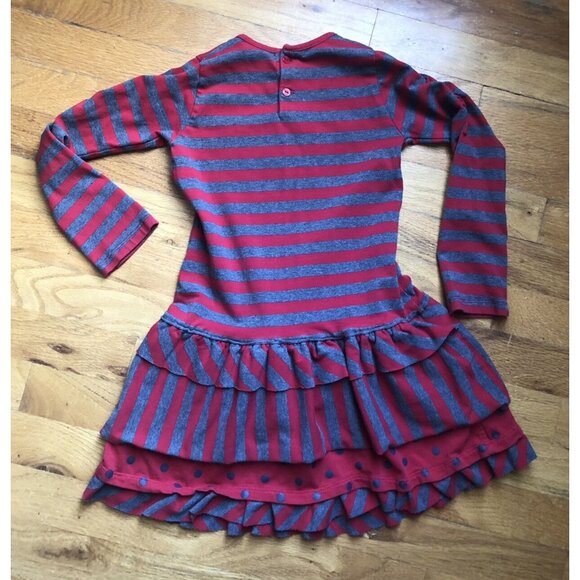 Deux Par Deux Size 5 Dress Red & Grey Striped - Picture 7 of 8